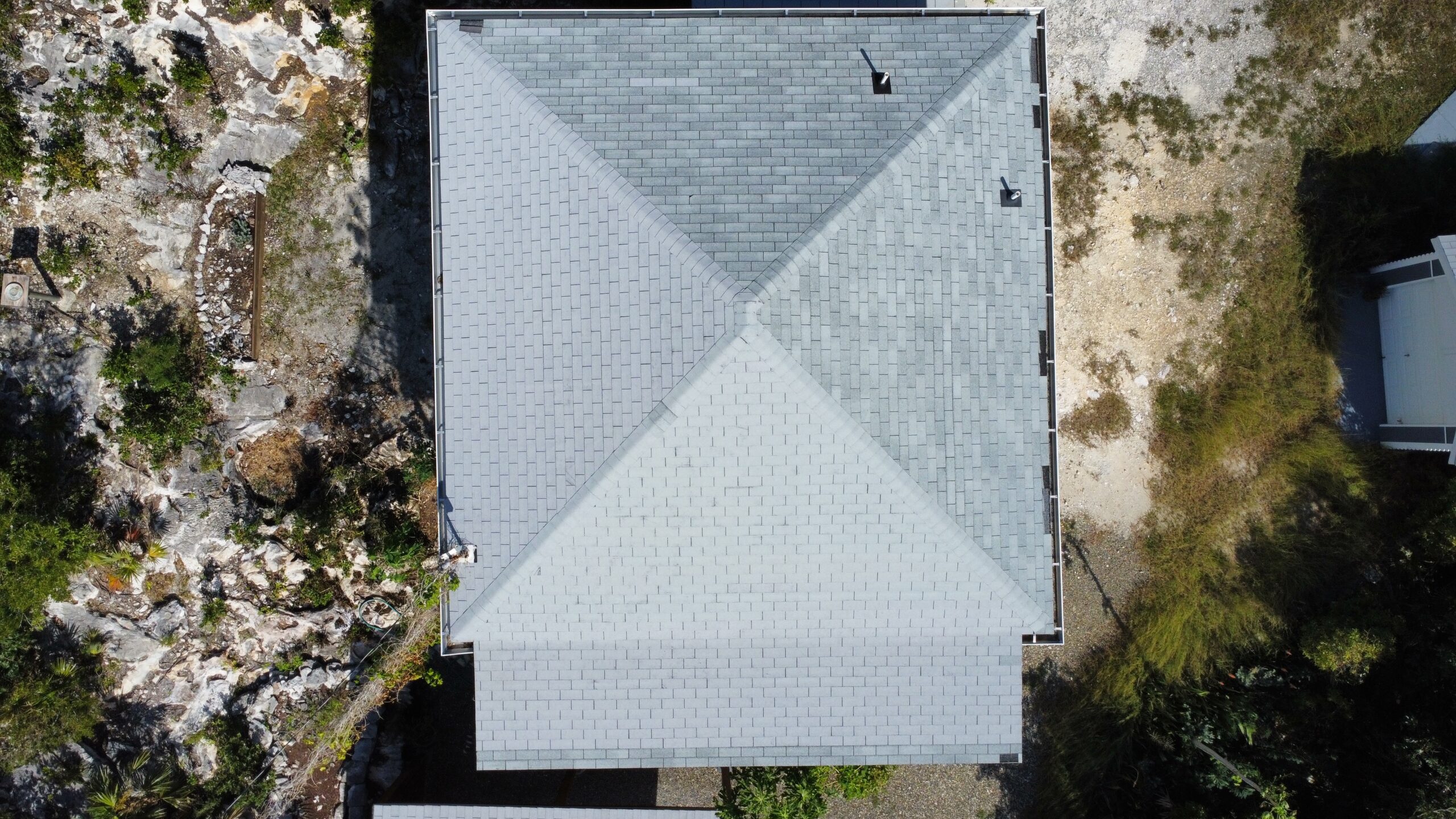 Aerial view of a roof for the homeowner, builder and inspector of a house in the Turks and Caicos Islands.